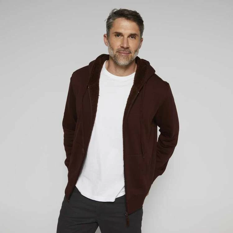 Bronson Casual Hayes Sherpa Lined Hooded Zip Through Fleece Bitter Choc - Image 2