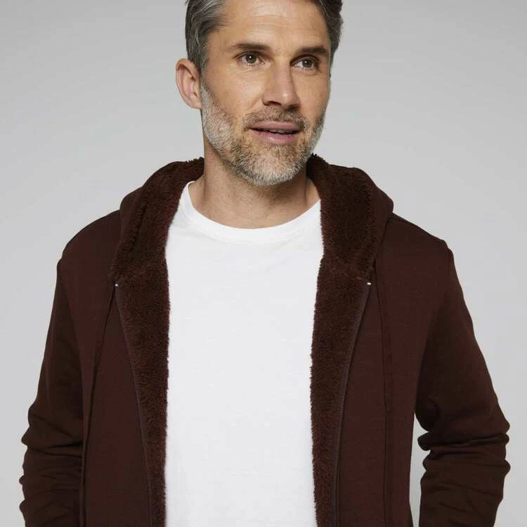 Bronson Casual Hayes Sherpa Lined Hooded Zip Through Fleece Bitter Choc - Image 5