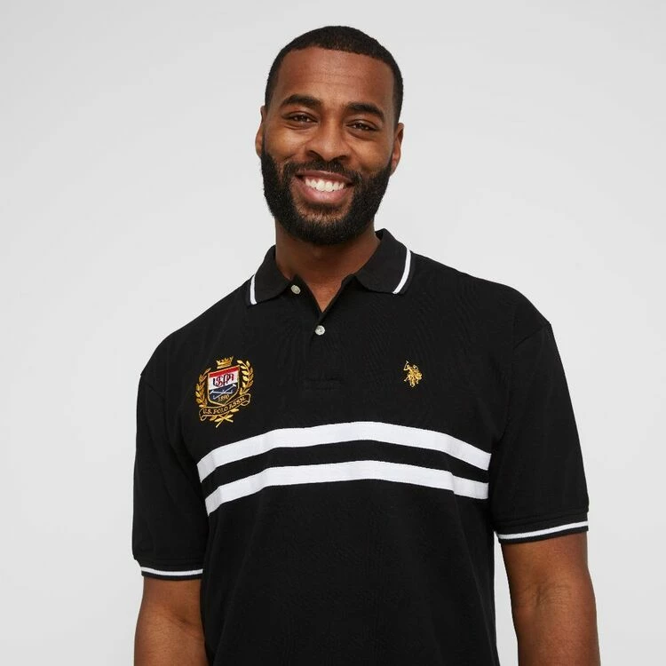 U.S. Polo Assn. Chest Stripe Polo With Emblem & Gold Embroidered Logo Black - Image 2