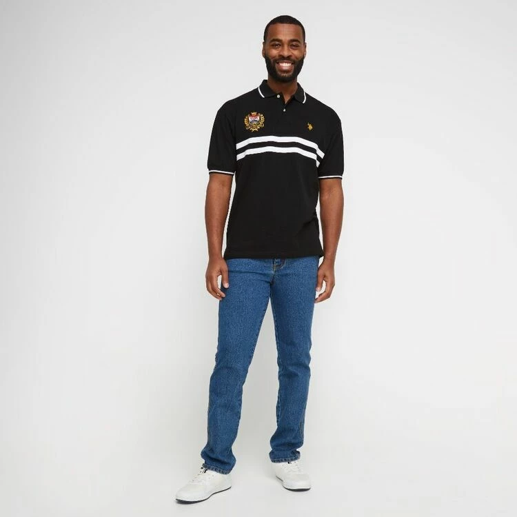 U.S. Polo Assn. Chest Stripe Polo With Emblem & Gold Embroidered Logo Black