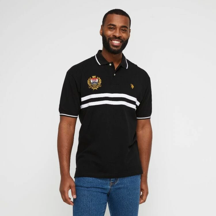 U.S. Polo Assn. Chest Stripe Polo With Emblem & Gold Embroidered Logo Black - Image 4