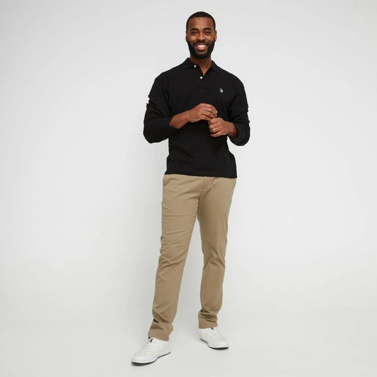 U.S. POLO Assn. Men's Regular Fit Long Sleeve Cotton Pique Logo Polo Top Black - Image 2