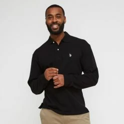 U.S. POLO Assn. Men's Regular Fit Long Sleeve Cotton Pique Logo Polo Top Black