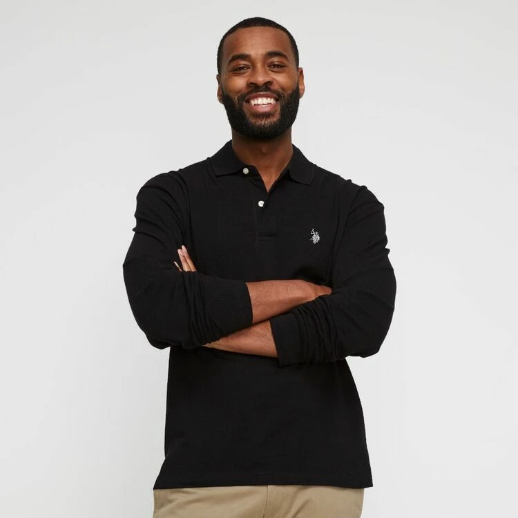 U.S. POLO Assn. Men's Regular Fit Long Sleeve Cotton Pique Logo Polo Top Black - Image 4