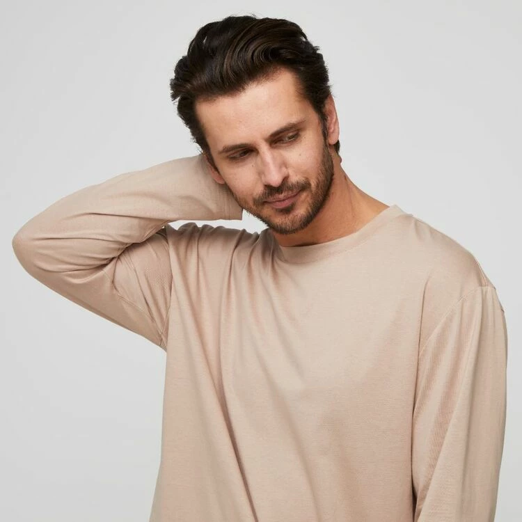 JB Jayson Brunsdon Long Sleeve Crew Neck T-Shirt Beige Marle