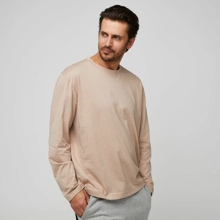 JB Jayson Brunsdon Long Sleeve Crew Neck T-Shirt Beige Marle - Image 5
