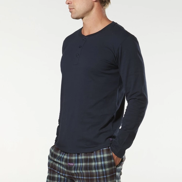 Mitch Dowd Men's Long Sleeve Henley Sleep Tee Navy - Image 3