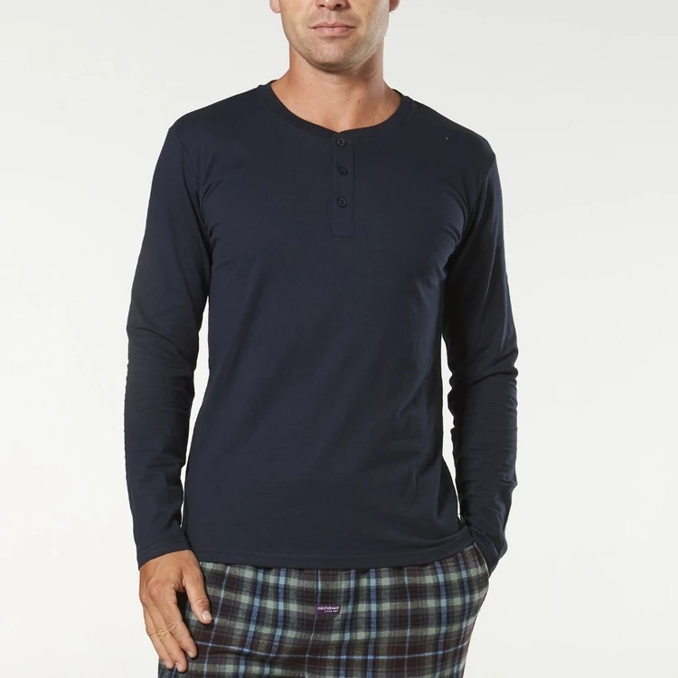 Mitch Dowd Men's Long Sleeve Henley Sleep Tee Navy