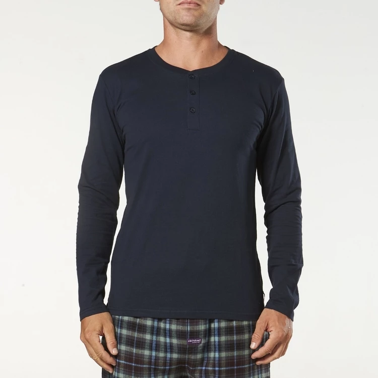 Mitch Dowd Men's Long Sleeve Henley Sleep Tee Navy - Image 4