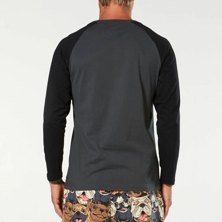Mitch Dowd Long Sleeve Contrast Raglan Tee Charcoal & Black Large - Image 2