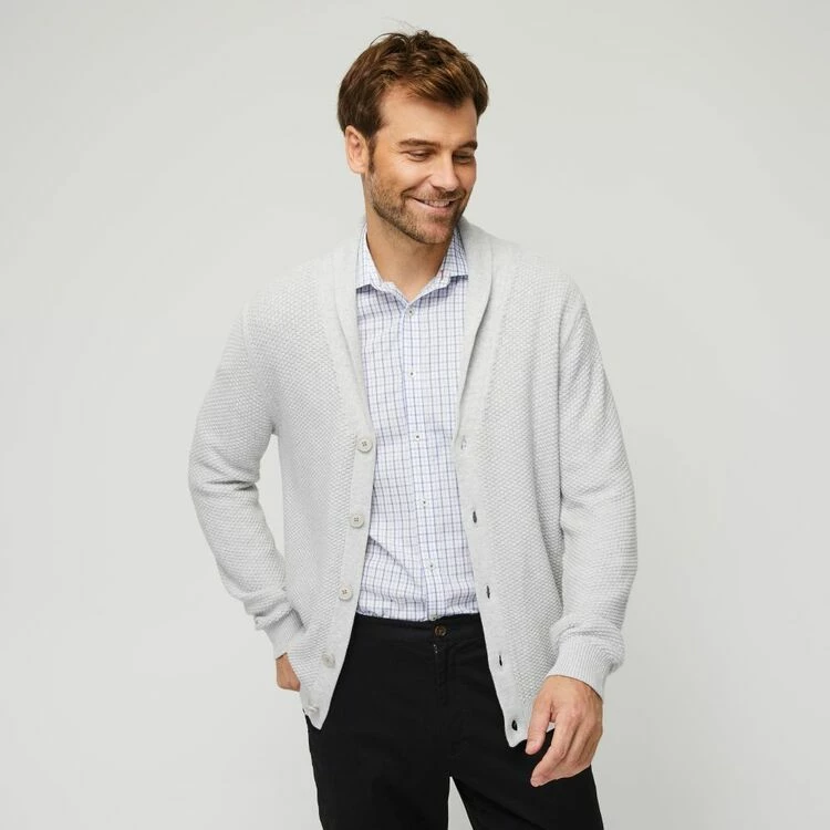 Brooksfield Shawl Collar Knit Cardigan Light Grey - Image 4