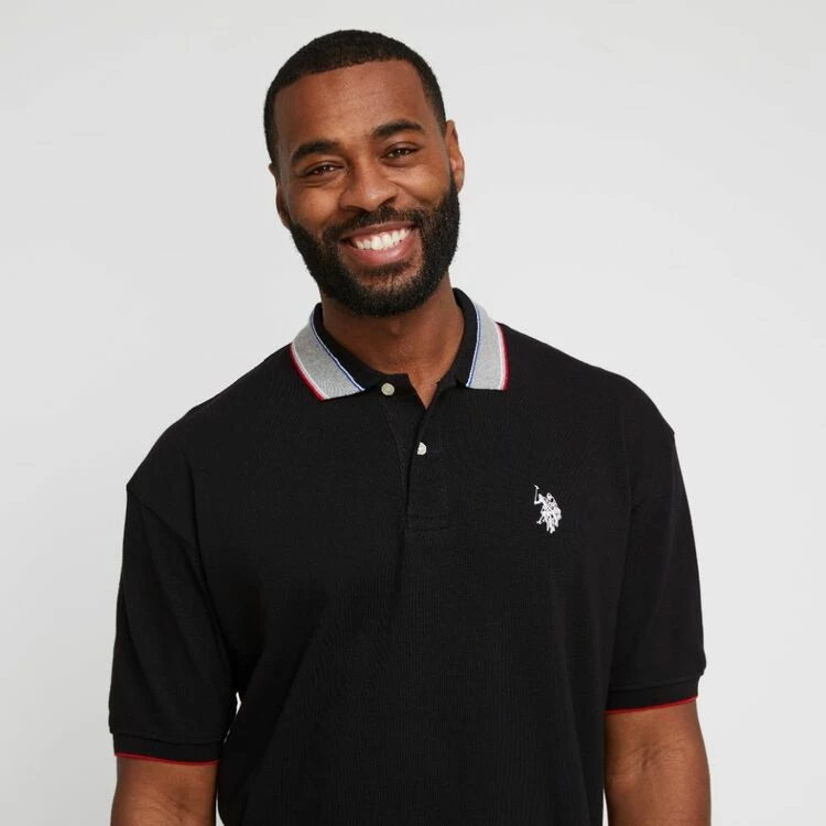 U.S. POLO ASSN. Big Logo Polo With Contrast Rib Collar Black