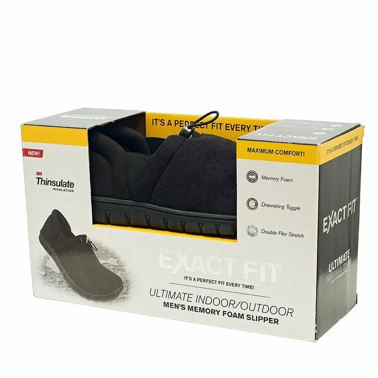 Exact Fit Memory Foam Drawstring Slipper Black