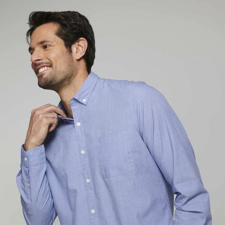 Brooksfield Two Tone Long Sleeve Shirt Blue - Image 3