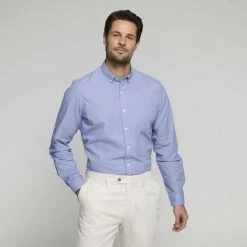 Brooksfield Two Tone Long Sleeve Shirt Blue