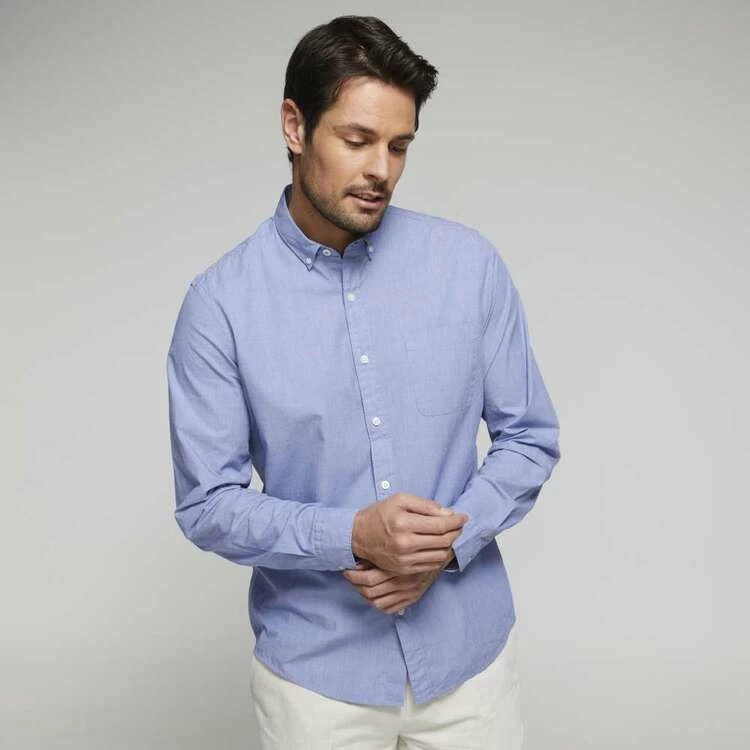 Brooksfield Two Tone Long Sleeve Shirt Blue - Image 6