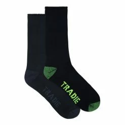 Tradie Black Cotton Work Socks 2 Pack Black