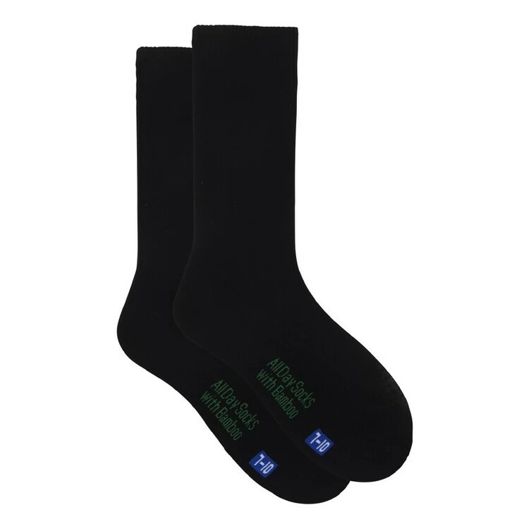 Underworks All Day Bamboo Crew Socks 2 Pack Black