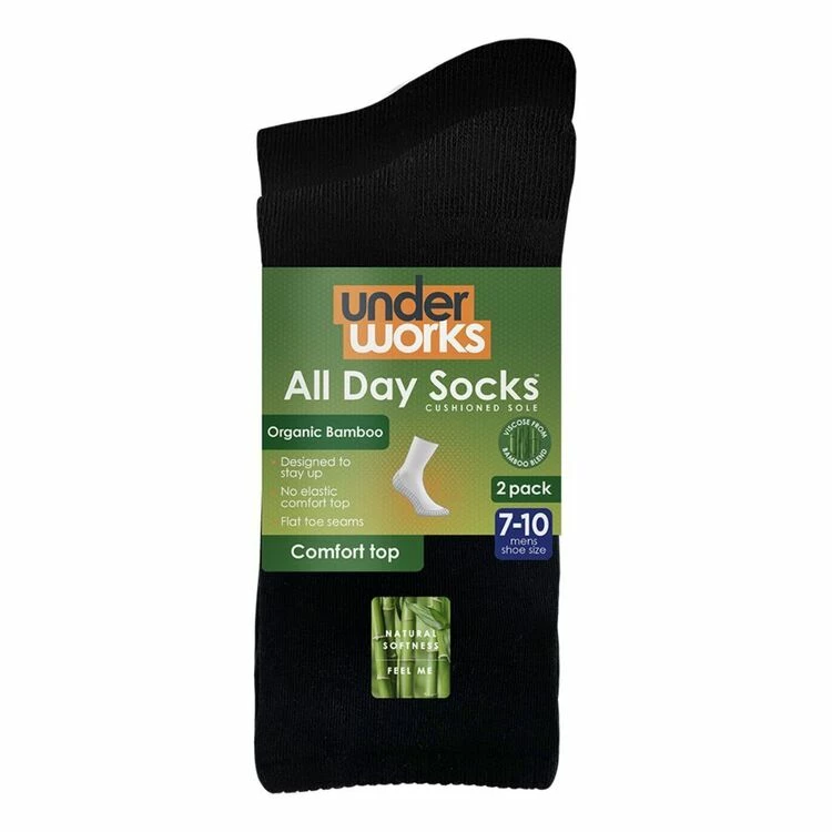 Underworks All Day Bamboo Crew Socks 2 Pack Black - Image 3