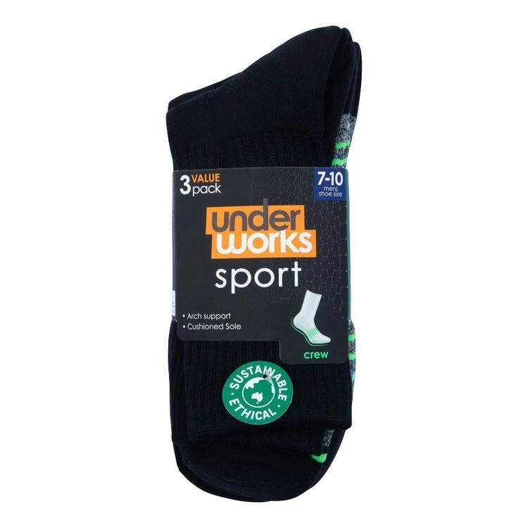 Underworks Men's Sports Crew Socks 3 Pack Black - Image 5