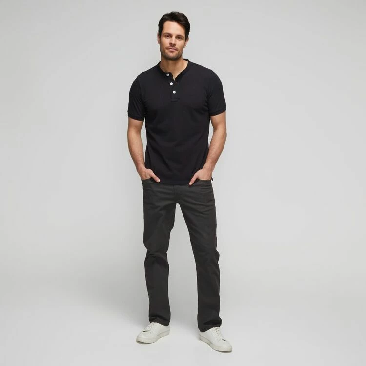JC Lanyon Double Pique Henley T-Shirt Black - Image 3