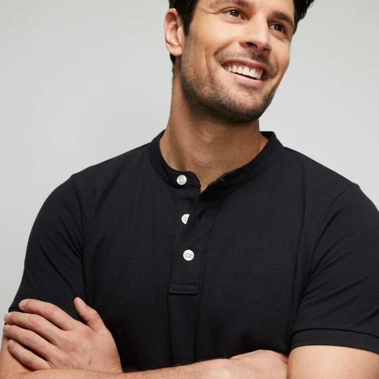 JC Lanyon Double Pique Henley T-Shirt Black
