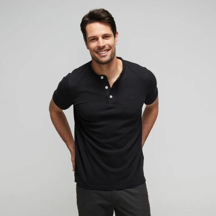 JC Lanyon Double Pique Henley T-Shirt Black - Image 5