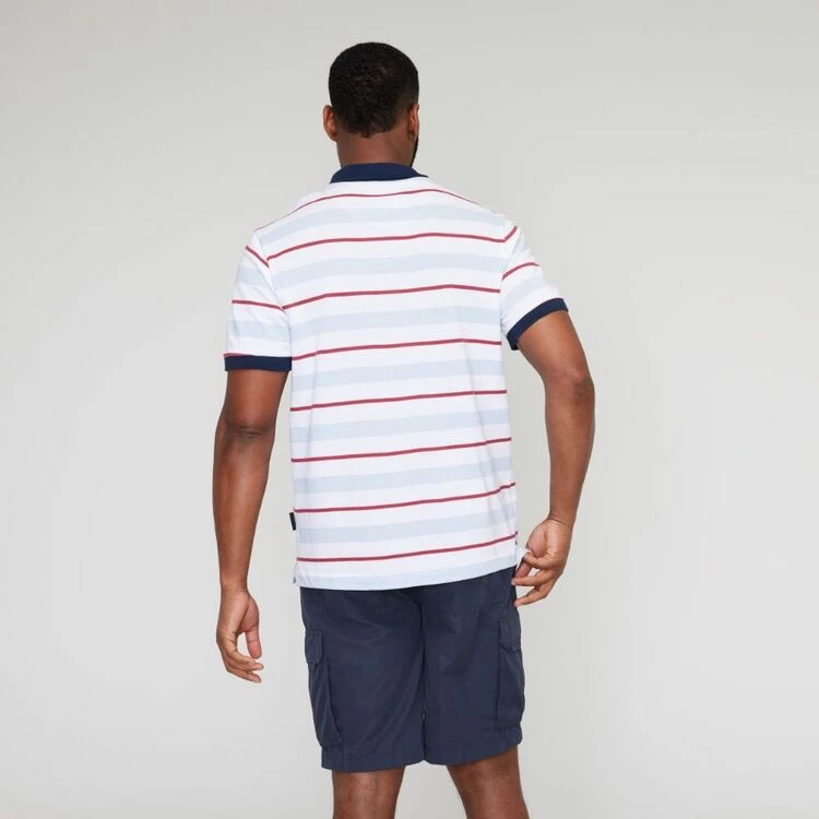 Bronson Casual Men's Fremantle Cotton Jersey Stripe Short Sleeve Polo Blue Mix - Image 4