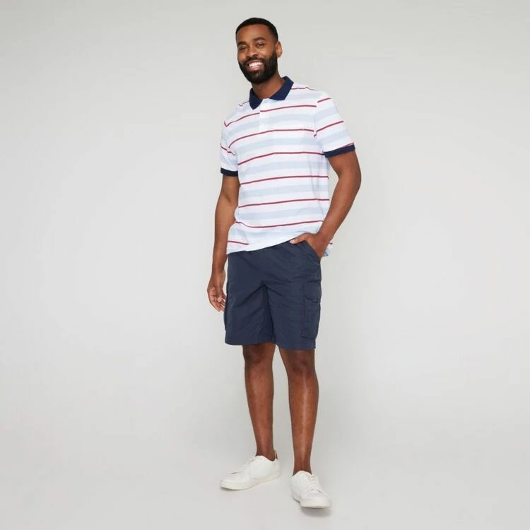 Bronson Casual Men's Fremantle Cotton Jersey Stripe Short Sleeve Polo Blue Mix - Image 3