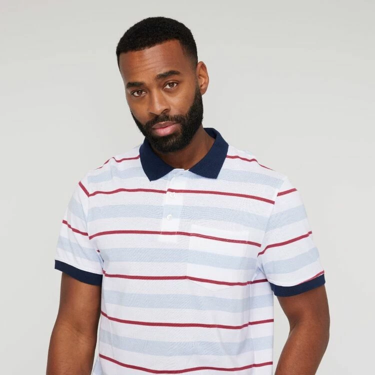 Bronson Casual Men's Fremantle Cotton Jersey Stripe Short Sleeve Polo Blue Mix - Image 2