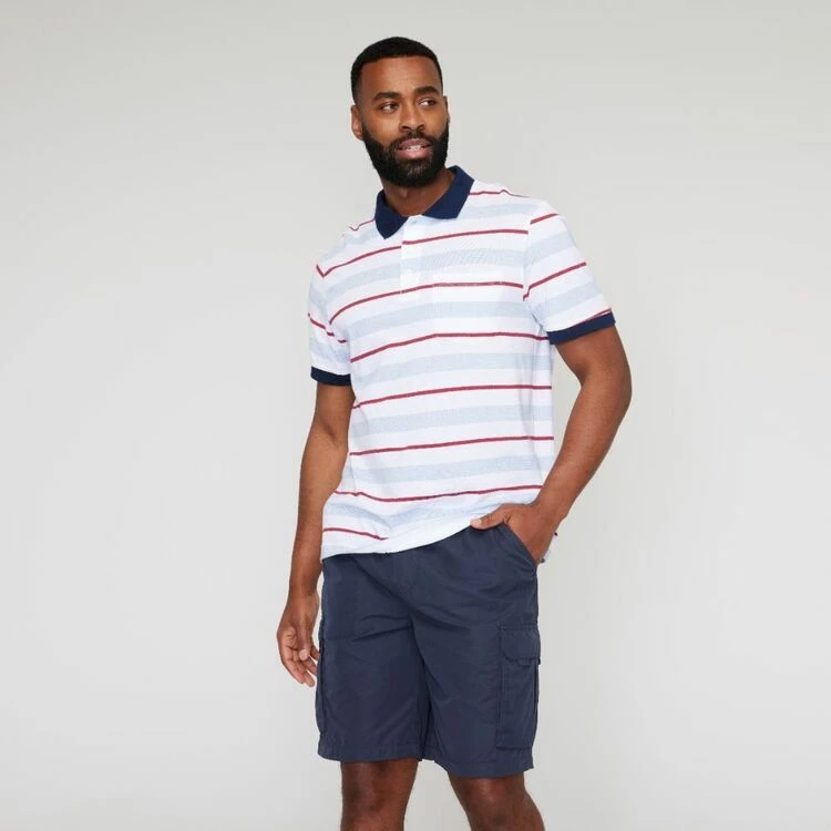 Bronson Casual Men's Fremantle Cotton Jersey Stripe Short Sleeve Polo Blue Mix