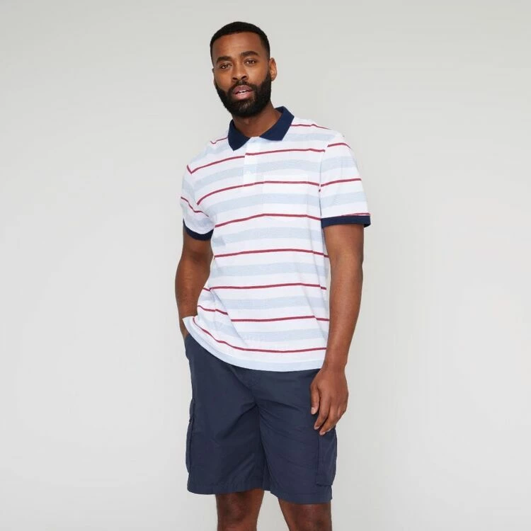 Bronson Casual Men's Fremantle Cotton Jersey Stripe Short Sleeve Polo Blue Mix - Image 5