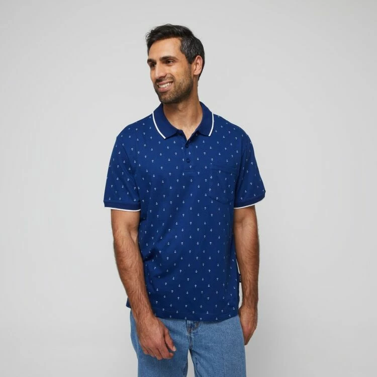 Bronson Casual Men's Balmain Cotton Jersey Short Sleeve Polo Blue - Image 8