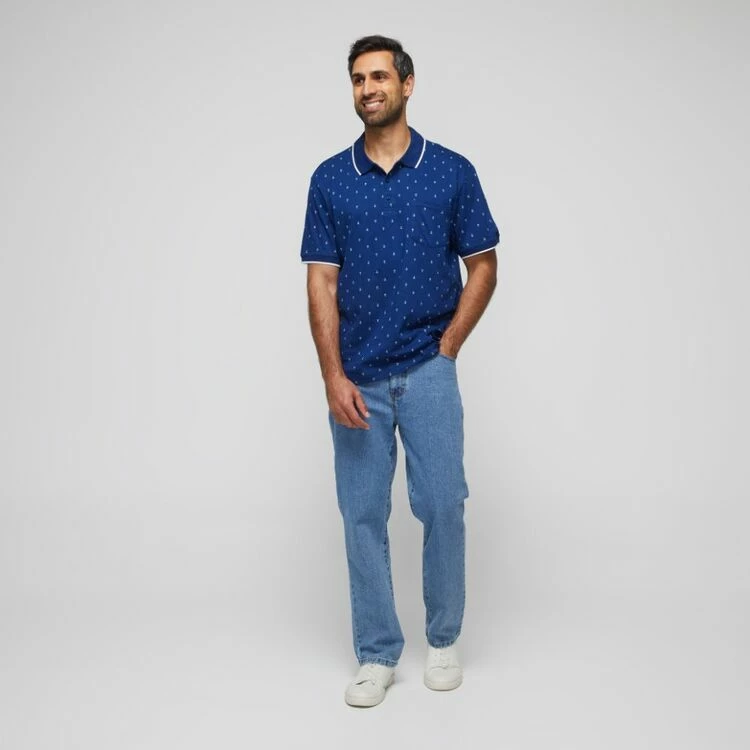 Bronson Casual Men's Balmain Cotton Jersey Short Sleeve Polo Blue - Image 5