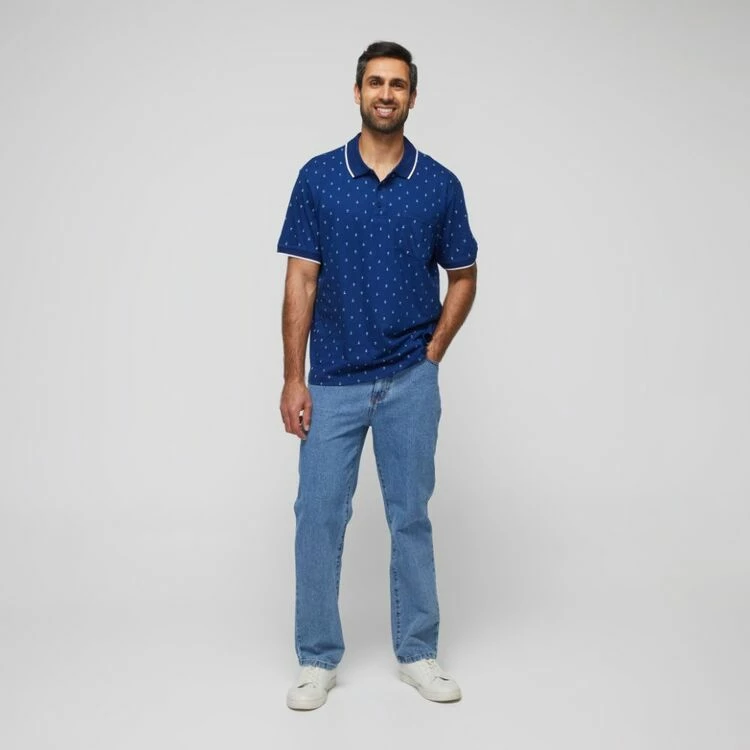 Bronson Casual Men's Balmain Cotton Jersey Short Sleeve Polo Blue - Image 4