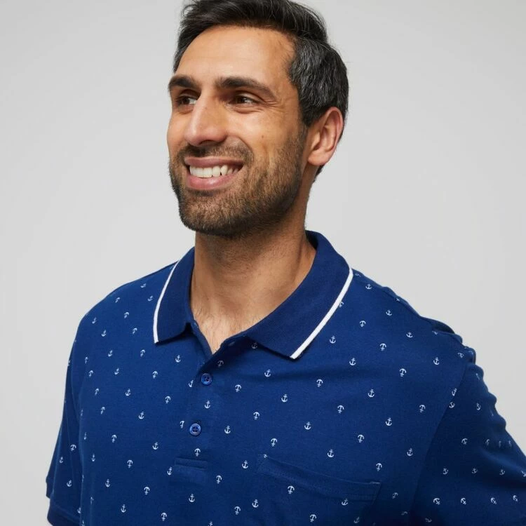 Bronson Casual Men's Balmain Cotton Jersey Short Sleeve Polo Blue - Image 3