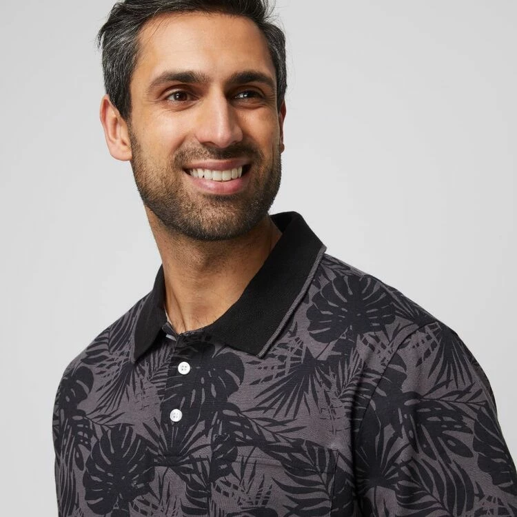 Bronson Casual Stradbroke Jersey Printed Polo Black Grey - Image 2