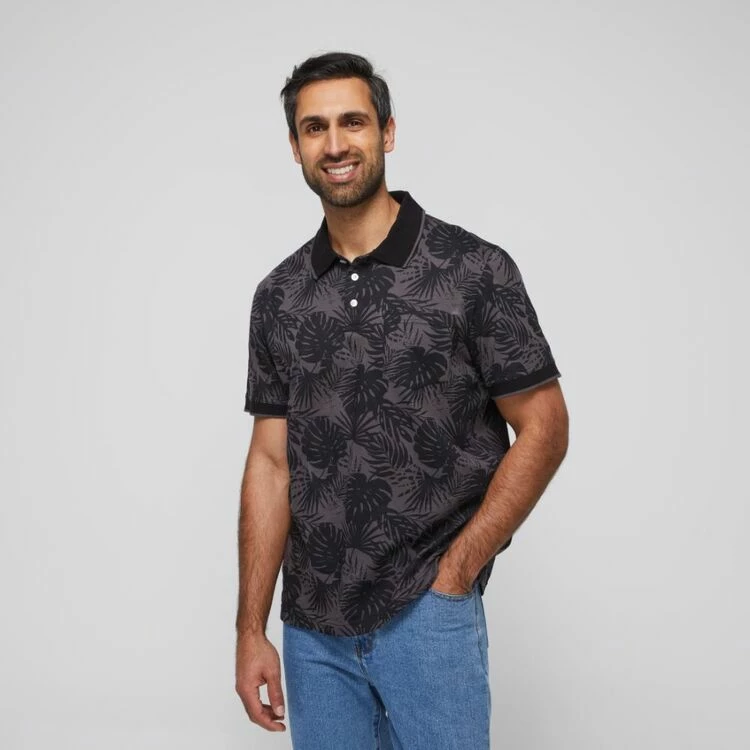 Bronson Casual Stradbroke Jersey Printed Polo Black Grey