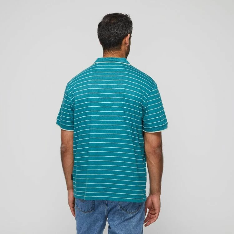 Bronson Casual Men's Elliot Cotton Jersey Stripe Short Sleeve Polo Green - Image 4