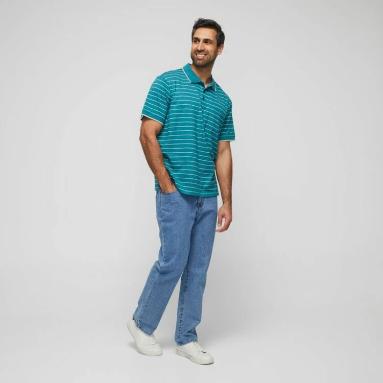 Bronson Casual Men's Elliot Cotton Jersey Stripe Short Sleeve Polo Green - Image 3