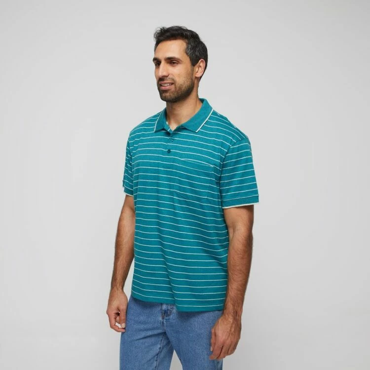 Bronson Casual Men's Elliot Cotton Jersey Stripe Short Sleeve Polo Green