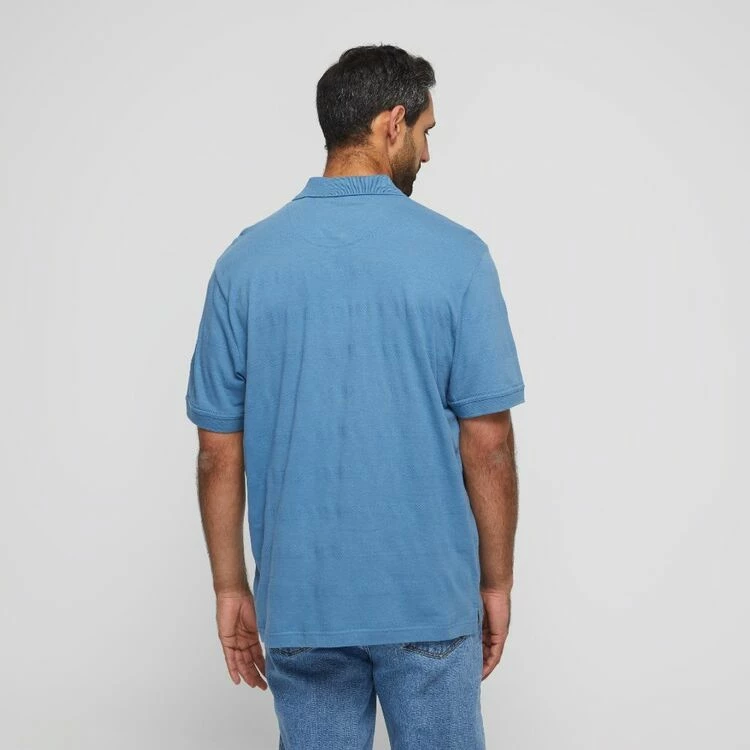 Bronson Casual Bronson Basic Men's Derwent Cotton Jersey Textured Short Sleeve Polo Denim - Image 4
