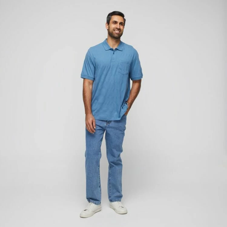 Bronson Casual Bronson Basic Men's Derwent Cotton Jersey Textured Short Sleeve Polo Denim - Image 3