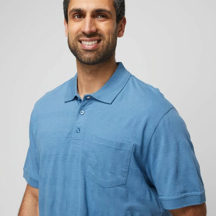 Bronson Casual Bronson Basic Men's Derwent Cotton Jersey Textured Short Sleeve Polo Denim - Image 2