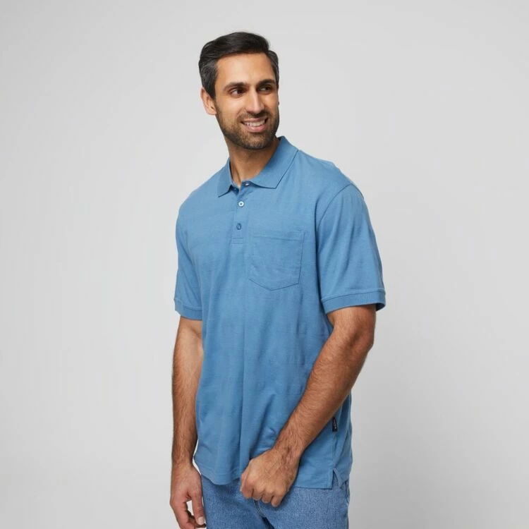Bronson Casual Bronson Basic Men's Derwent Cotton Jersey Textured Short Sleeve Polo Denim - Image 5