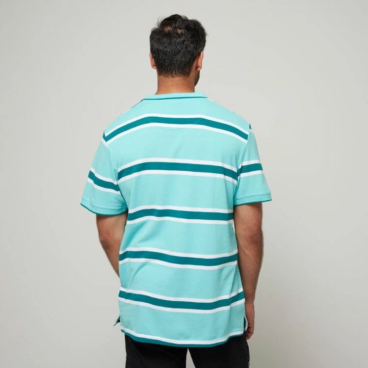 Bronson Casual Bronson Basic Men's Finley Cotton Pique Stripe Short Sleeve Polo Aqua - Image 4