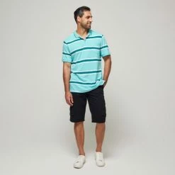 Bronson Casual Bronson Basic Men's Finley Cotton Pique Stripe Short Sleeve Polo Aqua