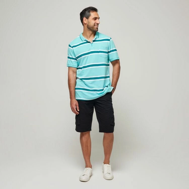 Bronson Casual Bronson Basic Men's Finley Cotton Pique Stripe Short Sleeve Polo Aqua