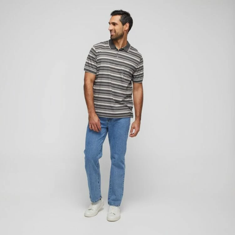 Bronson Casual Gosford Jersey Striped Polo Charcoal - Image 3