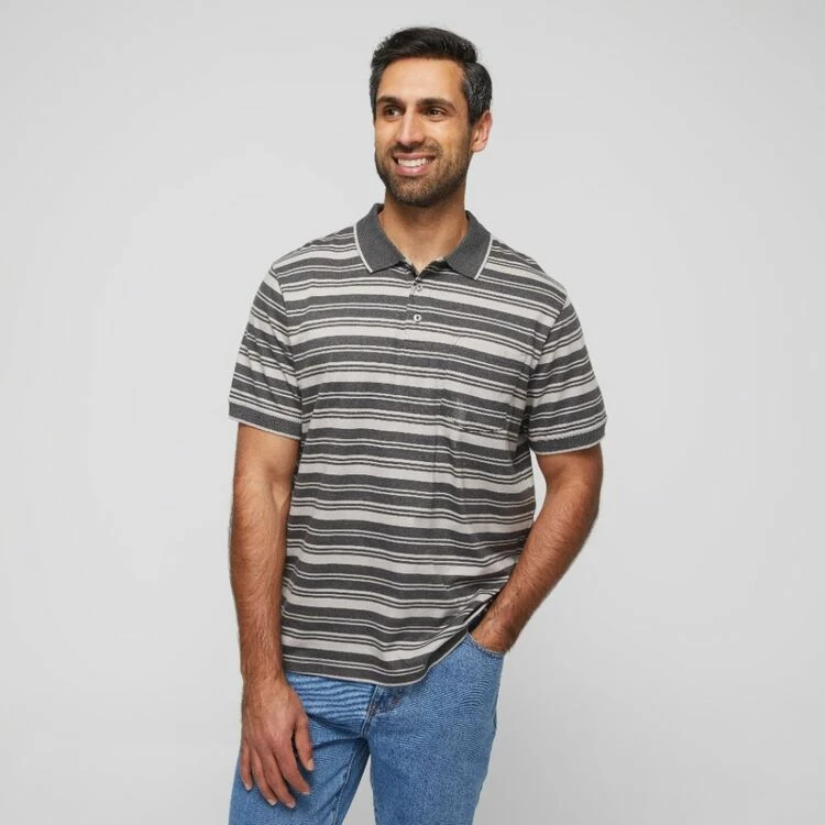 Bronson Casual Gosford Jersey Striped Polo Charcoal - Image 5